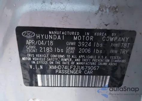2018 Hyundai Elantra Se from USA, damaged, VIN KMHD74LF2JU679067